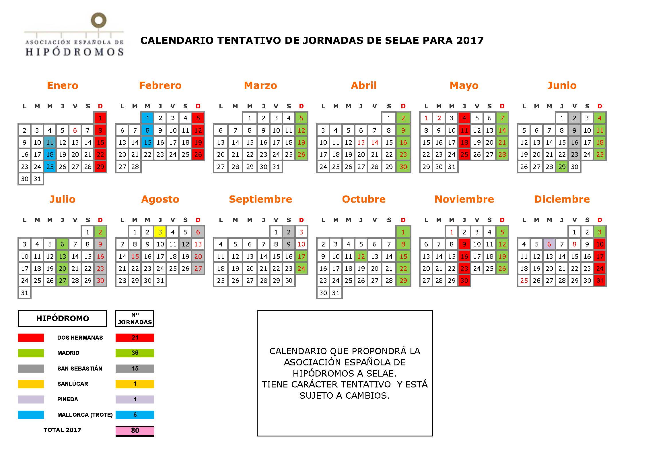 Calendario SELAE 2017